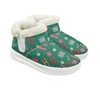 Jeiento Green Xmas Theme Womens Snow Boots Christmas Snow Boots for Women Lady Warm Inner Walking Ankle Booties Lightweight and Comfort Christmas Shoes,UK 9