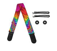 Jeiento Guitar Strap Leather Acoustic Pu Leather Polyester Fiber Guitar Strap Easy to Clean Abstract Rainbow Pattern