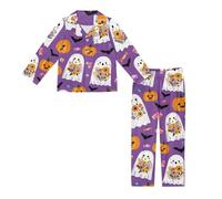 Jeiento Halloween Candy Ghost Bats Pyjamas Set for Kids Little Boys Girls Sleepwear Comfort Loungewear Button Pjs Tops and Pants,2XL