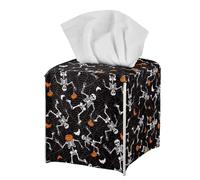 Jeiento Halloween Pumpkin Skeletons Square Tissue Box Cover PU Leather Facial Tissue Case Napkin Paper Organizer Dispenser for Bathroom Vanity Countertop Tabletop Car