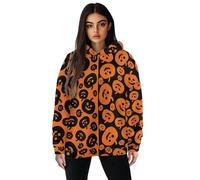 Jeiento Halloween Sweatshirt for Women Men Black and Orange Pumpkin Hoodie Long Sleeve Y2K Tops Loose Fit Oversized Hooded Sweatshirt for Holiday Party,Size S