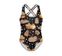 Jeiento Happy Capybara Swimwear Toddler Girls Bathing Suit One Piece Cross Strap Cute Swimsuit Little Kids Beach Pool Quick Drying Swimming Wear Beachwear 11-12 Years