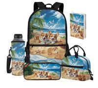 Jeiento Happy Corgi Dog School Bag Set of 5 Back to School Supplies Kids School Bookbag with Lunch Bag Pencil Holder Book Cover Back to School Supplies