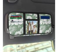 Jeiento Hawaii Tropical Green Palm Leaf Car Sun Visor Organizer Vehicle Interior Accessories Storage Pouch for Sunglass, Documents, Cards, Pen, Drivers License,Zipper Close,Universal Fit