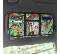 Jeiento Hawaii Tropical Leaf Sun Visor Organizers for Car Multi Pocket Auto Visor Storage Pouch for Auto Registration HolderSunglass, Cards, Pen, Drivers License,Universal Fit Auto Sunshade Decor
