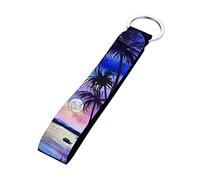 Jeiento Hawaiian Beach Palm Tree Keychain Wristlet Durable Neoprene Wrist Key Chain Strap Keyfob with Wrist Straps for Womens Mens