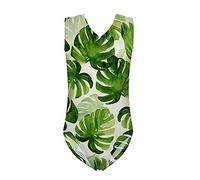Jeiento Hawaiian Palm Tree Pattern Push-up Outfit Swimsuit Elastic Gymnastic Unitard One Piece Swimwear for Infinity Girls for 11-12 Y