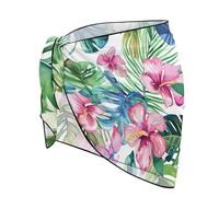 Jeiento Hawaiian Style Hibiscus Flower Bikini Cover Ups Sexy Summer Sarong Skirts Bikini Wrap Skirt Pareo Sheer Bathing Suit Wrap for Women