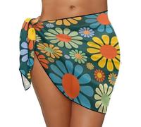 Jeiento Hippie Sexy Bathing Suit Cover Up for Women Short Sarong Swimsuit Cover Up Color Daisy Sheer Bikini Wrap Skirt for Pool Party,Vacation,Water Park,Cruise Ship