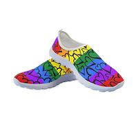 Jeiento Holiday Fashion Shoes with Rainbow Stripe LGBT Pride Heart Pattern Sneaker Lightweight Athletic Running Shoes Casual Sport Beach Shoes