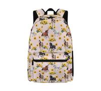 Jeiento Horse Sunflower School Bag for Kids 17Inch Large Capacity Backpacks for Kindergarten,Primary,Middle Shcool,Lightweight Sport Ruckpack for Teenager