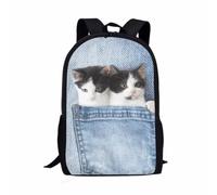 Jeiento Kawaii School Bag for Teens Girls Two Cats in Pocket Lightweight Backpacks Adjustable Students Bookbag for Elementary High School Middle School Boys