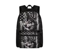 Jeiento Kids Backpack American Flag Wolf School Bag for Boy Girl Elementary Primary Middle School Bag Teen Bookbag 17Inch Large Capacity Travel Back Pack for Ages 6-14