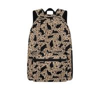 Jeiento Kids Brown Leopard Backpack for School,Black Cat Leopard Print School Bag Lightweight Travel Ruckpack for Boy Girl,Elementary School Backpack