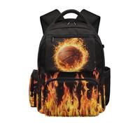 Jeiento Kids School Bag Fire Basketball Backpack for Teenager Boy Preschool Elementary School Students Bookbag with Front Zipper Pocket,Lightweight Teenager Travel Ruckpack,Sport Daypack