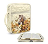 Jeiento Large Bible Cover Case Yellow Sunflower Horse Bible Coverwith Handle Carrying Book Case Church Bag Pen,Notebook Organizers Bible Sleeve