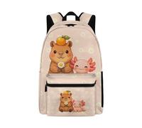 Jeiento Large Capacity School Bag for Boy Girl Orange Capybara and Axolotls Backpack for School Lightweight Preschool Primary School Students Bookbag 17 Inch Laptop Bag Travel