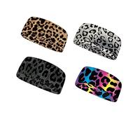 Jeiento Leopard Pattern Sports Fan Headbands for Women Men,Workout Sweatbands Soft Stretchy Athletic Headband Moisture Wicking Headband for Running Gym Dance Athletic
