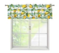 Jeiento Light Filtering Valance with Rod Pocket Yellow Lemon Short Cafe Curtains Green Stripes Window Topper with Rod Pocket