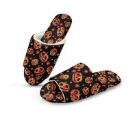 Jeiento Lightweight House Slippers Orange Pumpkin Daisy Flowers Slippers for Men Women Breathable Open Toe Home Shoes Comfort Flannel Spa Slipper,US 4.5-5.5
