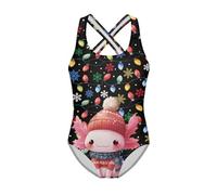 Jeiento Lovely Axolotl Swimwear for Girls Christmas Colorful Lights Bulb Kids One Piece Bathing Suit Quick Drying Beach Sport Swimming Wear Surfing Clothing 11-12 Years