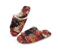 Jeiento Maple Leaf Autumn House Slippers Cute Black Cat Slipper for Spa,Hotel,Home,Outdoor,Comfort Slip On Open Toe Fuzzy Slipeprs Winter Warm House Shoes,US 12-13