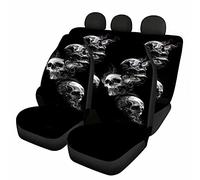 Jeiento Men Women Car Seat Cover, 2pc Front Seat Protective Cover with 2pc Split Bench Cover, Cool Skull Pattern, Dust-Proof Full Wrap Covers Set, Fit Most Car Van Truck SUV