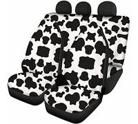 Jeiento Men Women Car Seat Cover, Non-Slip Flat Cloth Front Rear Seat Cover, Cow Pattern, Breathable Bucket Seat Protective Cover, Pack of 4, White and Black