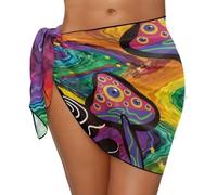 Jeiento Mushroom Bikini Wrap Skirt for Women Rainbow Stripes Sexy Bikini Wrap Skirt Fashion Chiffon Short Skirt for Beach Party,Pool Party,Cruise Ship