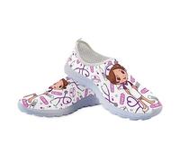 Jeiento Non-Slip Walking Shoes Cute Cartoon Nurse Casual Work Shoes for Women Purple Breathable Sport Running Sneakers