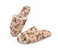 Jeiento Open Toe Slippers Autumn Maple Leaf Yorkshire Terrier House Slippers Animal Shoes Warm Fuzzy Slip-on Spa Slipper Autumn Thanksgiving Holiday Shoes,US 7.5-8.5