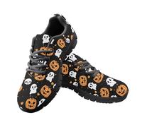 Jeiento Orange Pumpkin and Ghost Walking Sneakers Mesh Trainers Comfort Slip Resistant Women Road Running Shoes Nurse Flat Footwear,10 UK