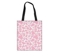 Jeiento Pink Cow Canvas Reusable Tote Bag Shopping Shoulder Bags Book Bags Handbags for Women Girl