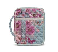 Jeiento Pink Flowers Butterfly and Cross Bible Cover Portable Quilted Bible Bag with Handle,Book Protective Case for Bible Study Accessories Supplies Church Bags