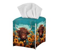 Jeiento PU Leather Highland Cow Tissue Box Holder Lightweight Facial Paper Cube for Bathroom Bedroom Living Room Christmas Decoration