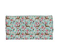 Jeiento PU Leather Slim Wallets for Women, Flower Dog Dachshund Print, Trifold Ladies Purses Clutch