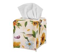 Jeiento PU Leather Tissue Box Cover Hummingbird Daisy Flowers Tissue Holder Square Facial Paper Dispenser Organizer for Bathroom Living Room Bedroom Christmas Decor