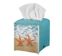 Jeiento PU Leather Tissue Box Cover Starfish Beach Tissue Holder for Bathroom,Home Tabletop Decor Accessories,Stain Resistant Anti Greasy Napkin Paper Storage Boxs for Office
