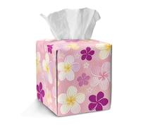 Jeiento PU Leather Tissue Box Holders 5.03x4.21In Pink Cute Groovy Flower Tissue Box Decorative Cover Water Resistant Facial Tissue Case for Bathroom,Night Stand,Office,Car