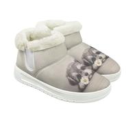 Jeiento Pug Dog Pattern Women Lady Daisy Flower Winter Warm Snow Ankle Boots Low Heels Boots Lightweight Comfort Work Hiking Ankle Booties Flat Shoes,UK 7