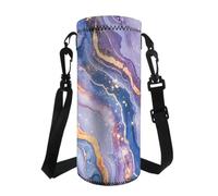Jeiento Purple Blue Marble Water Bottle Carrier with Strap Stainless Steel and Plastic Bottles Sleeve for Cycling Running Camping Tour