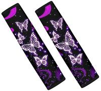Jeiento Purple Butterfly Car Seat Belt Cover for Womens Girls Universal Fit 2pc Set Shoulder Strap Cover Pad Adjustable Cover