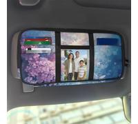 Jeiento Purple Dragonfly Hydrangea Flower Car Sun Visor Organizers Multi-Pocket Floral Dragonfly Sunvisor Organizers for Sunglasses,Document,Card,Zipper Storage Pouch,Easy Install,for Truck,Sedan