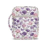 Jeiento Purple Flowers and Butterflies Bible Protective Cover with Handle Butterfly Bible Covers Case with Handle Zipper Pocket,Scripture Protector Carrying Case Church Handbag for Mother