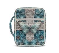 Jeiento Quilted Bible Book Cover Cross with Green Butterfly Bible Covers for Paperbacks Scripture Protective Carrier Organizer Bag Zipper and Pockets for Women Men
