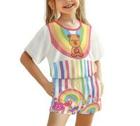 Jeiento Rainbow Cartoon Capybara Pajamas Set 2 Piece Pjs Boy Girl Sleepwear T-shirt and Shorts Capybara Shirt for Kids Teenager,Age 7-8