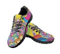 Jeiento Rainbow Colorful Retro Groovy Flowers Trainers with Arch Support,Non Slip Walking Work Shoes for Nurse Dentist Flat Comfort Running Sneakers,7 UK