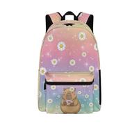 Jeiento Rainbow Girls School Bag Cute Capybara Backpack for School Kids Preschool Primary School Bag White Daisy Flower Capybara Backpacks School Supplies for Teenager Boy Girl