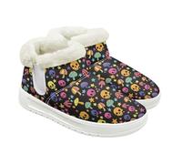 Jeiento Rainbow Mushroom Skull Womens Snow Boots Slip On Walking Boots Flat Boots Outdoor Low Heel Hiking Boots for Trekking Walking Jogging