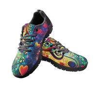 Jeiento Rainbow Music Notes Women Trainers Casual Flat Walking Shoes Comfort Lightweight Gym Athletic Tennis Non Slip Arch Support Running Sneakers for Workout,Travel,4 UK